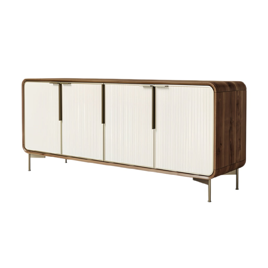 **Technische titel in het Nederlands:** Moderne houten dressoir met paneeldeuren en strakke metalen handgrepen