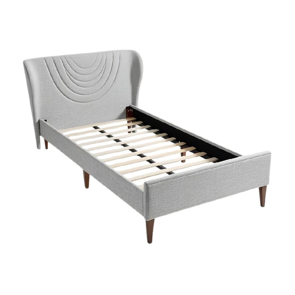 **Technische titel in het Nederlands: Modern gestoffeerd bed met slingerframe**
